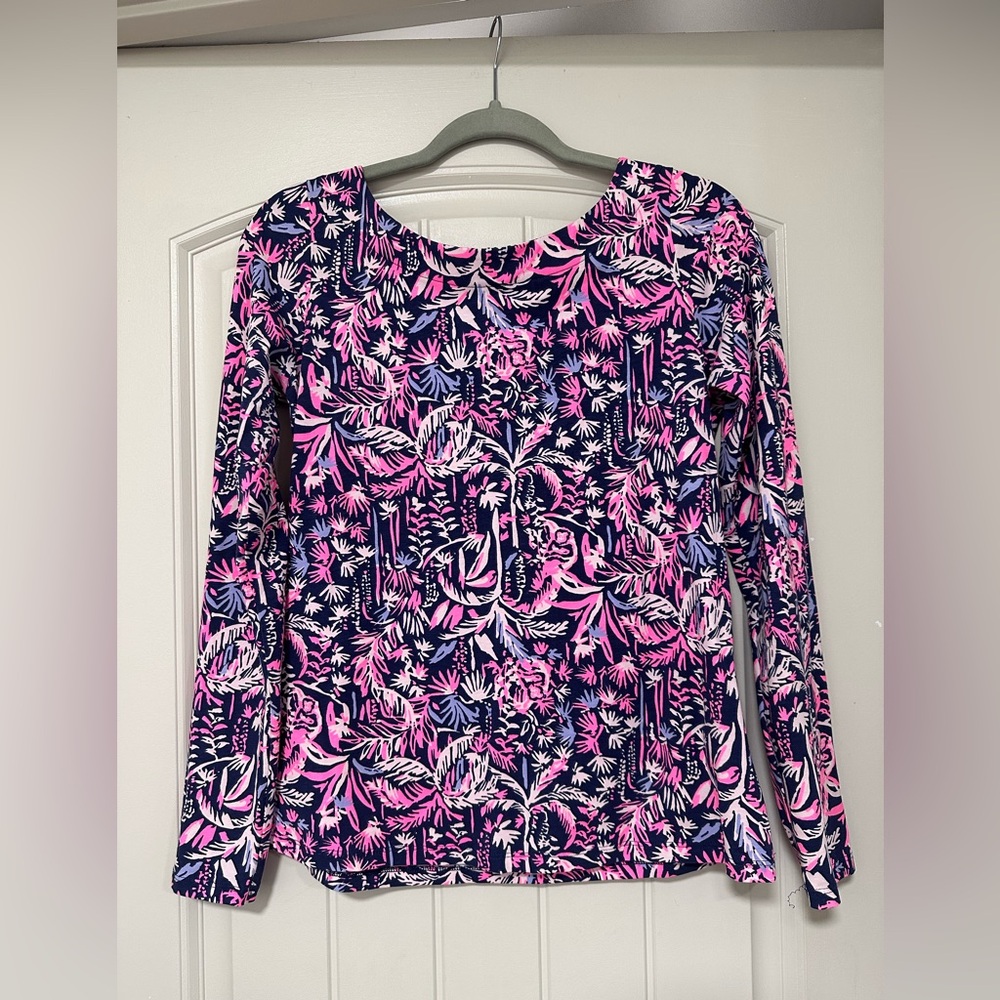 Lilly Pulitzer Long Sleeve Tee in Navy, Pink, White Tropical Print